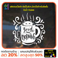 สติ๊กเกอร์ติดกระจก สติกเกอร์ร้านกาแฟ good morning แมวโผล่จากแก้ว (G0002) ป้าย สติกเกอร์ ติดกระจก