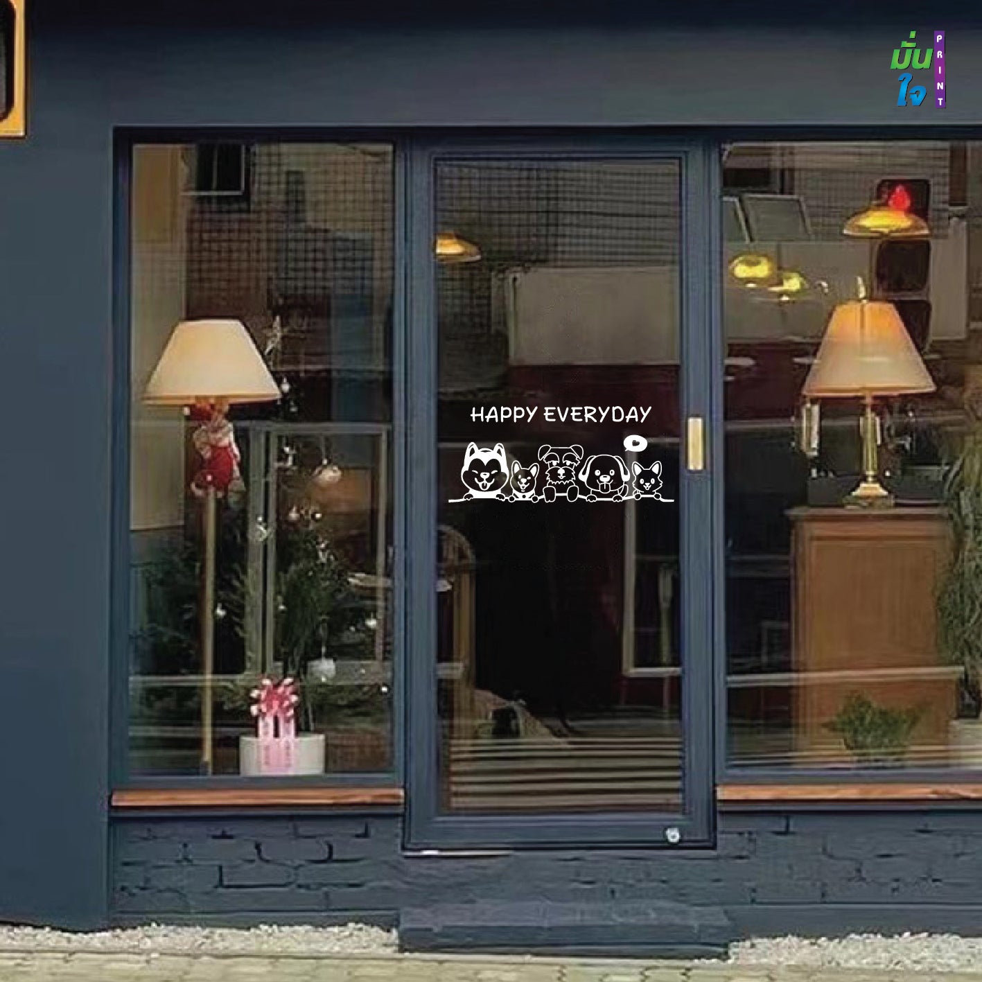 สติ๊กเกอร์ติดกระจก HAPPY EVERYDAY รูปสุนัข รูปหมา dog แต่งร้านสัตว์เลี้ยง ร้านตัดขน ตกแต่งบ้าน สติกเกอร์แต่งร้าน สติกเกอร์ไดคัท สติ๊กเกอร์ G0387