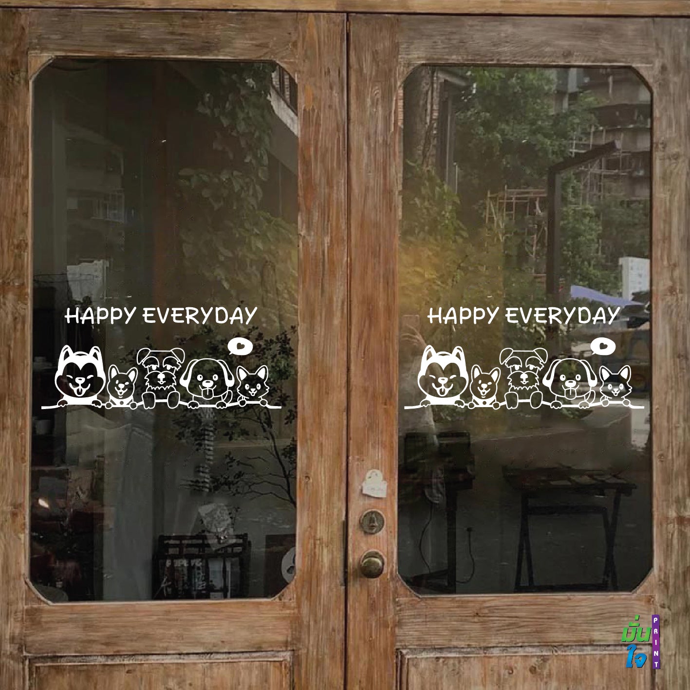 สติ๊กเกอร์ติดกระจก HAPPY EVERYDAY รูปสุนัข รูปหมา dog แต่งร้านสัตว์เลี้ยง ร้านตัดขน ตกแต่งบ้าน สติกเกอร์แต่งร้าน สติกเกอร์ไดคัท สติ๊กเกอร์ G0387