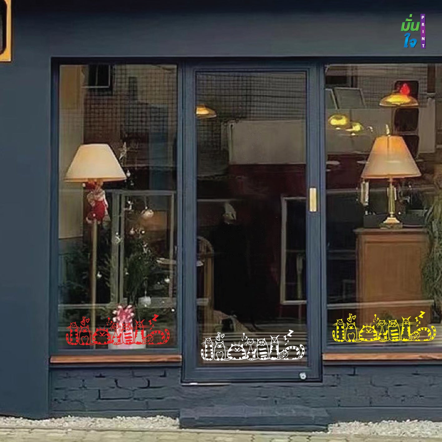 สติ๊กเกอร์ติดกระจก รูปแมว cat แต่งร้านสัตว์เลี้ยง ร้านตัดขน ตกแต่งบ้าน สติกเกอร์แต่งร้าน สติกเกอร์ไดคัท สติ๊กเกอร์ G0394
