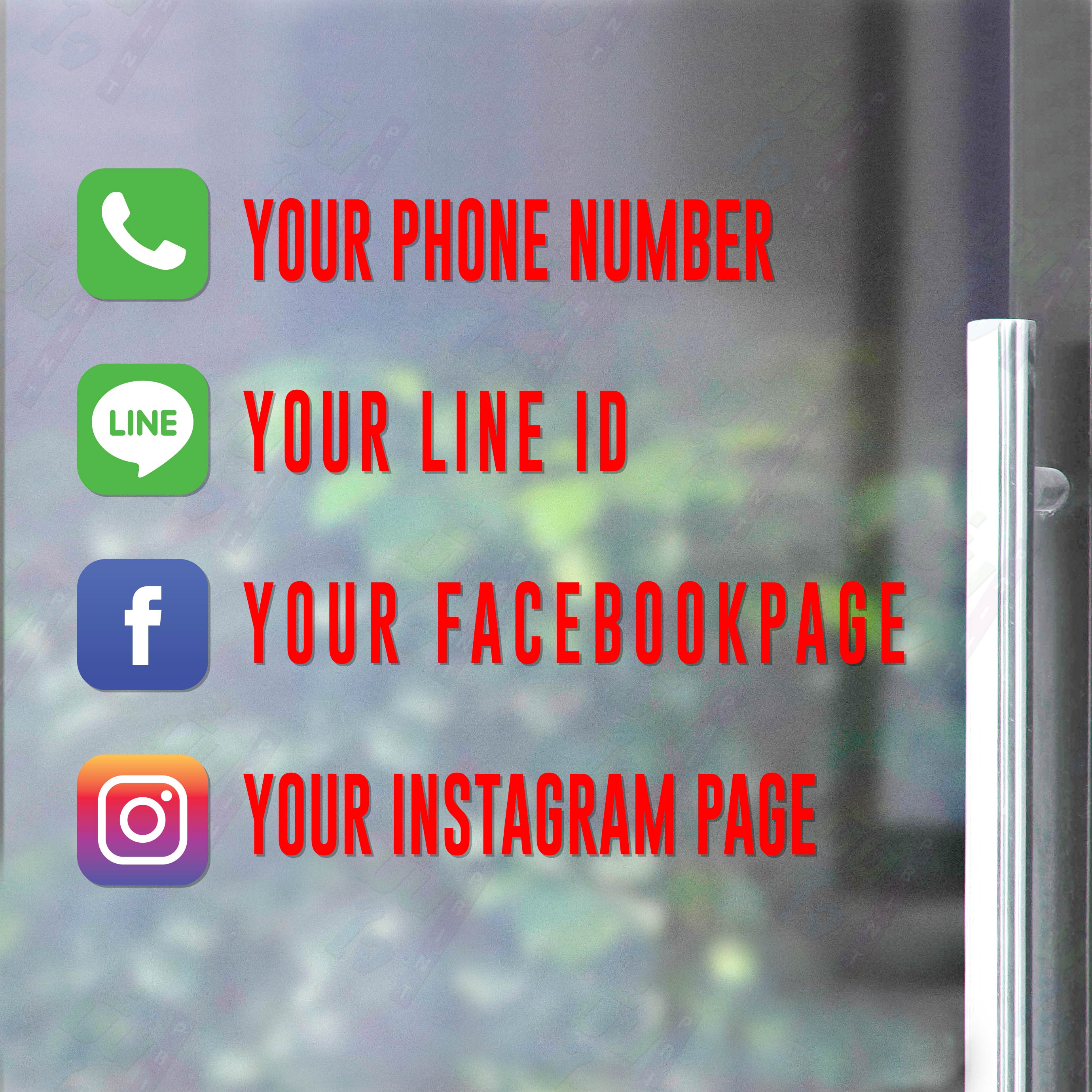สติกเกอร์ติดกระจก Size 35 x 35-40 cm. ชื่อร้านค้า เบอร์โทร id line facebook instagram (PG0001)