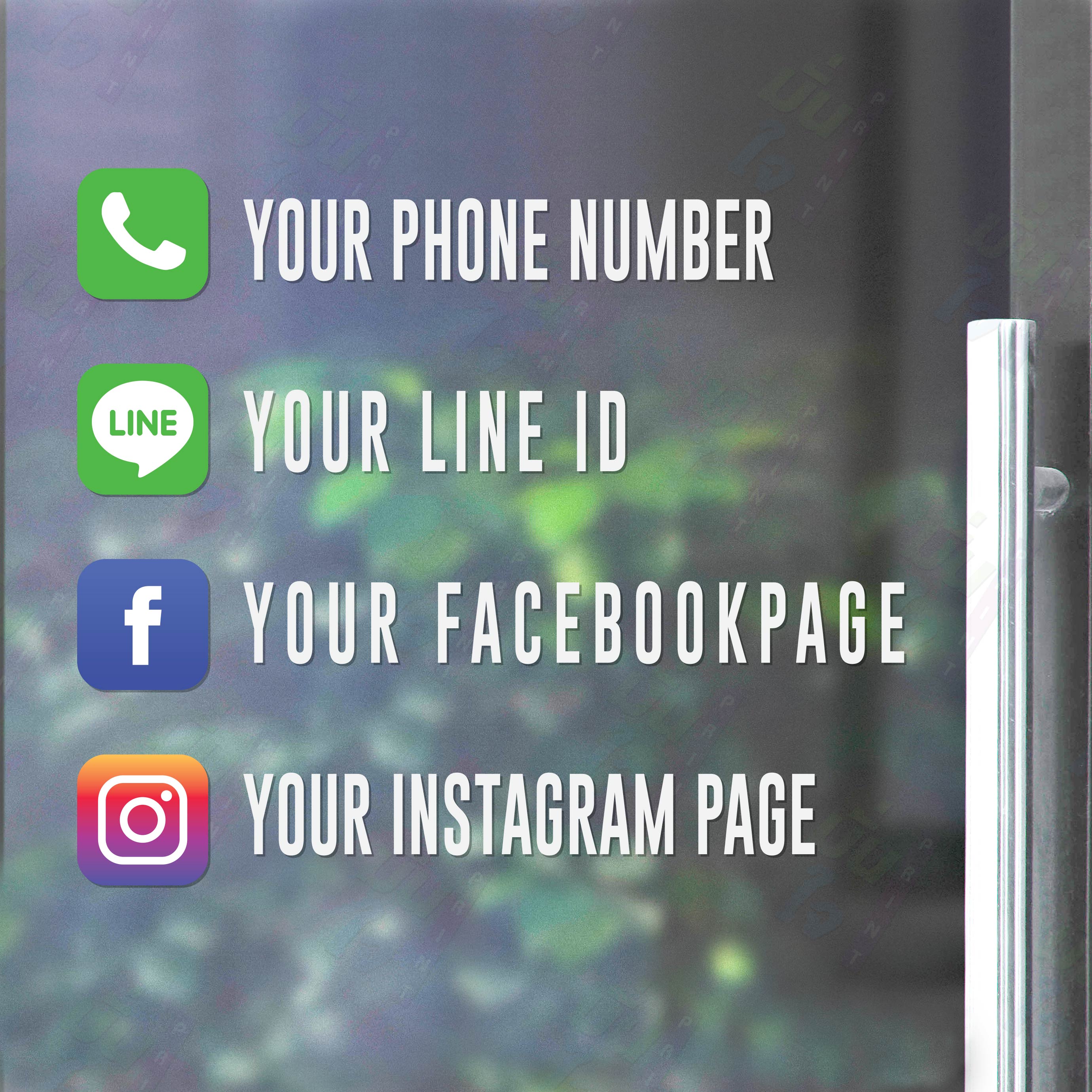 สติกเกอร์ติดกระจก Size 35 x 35-40 cm. ชื่อร้านค้า เบอร์โทร id line facebook instagram (PG0001)