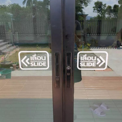 สติ๊กเกอร์ติดกระจก เลื่อน slide ป้ายเลื่อน สติกเกอร์แต่งร้าน (G0025) สติกเกอร์ ป้าย ติดกระจก