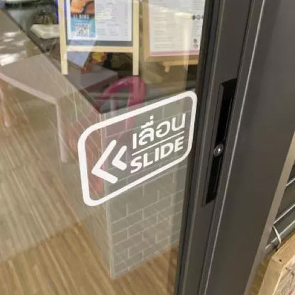 สติ๊กเกอร์ติดกระจก เลื่อน slide ป้ายเลื่อน สติกเกอร์แต่งร้าน (G0025) สติกเกอร์ ป้าย ติดกระจก