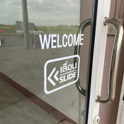 สติ๊กเกอร์ติดกระจก เลื่อน slide ป้ายเลื่อน สติกเกอร์แต่งร้าน (G0025) สติกเกอร์ ป้าย ติดกระจก